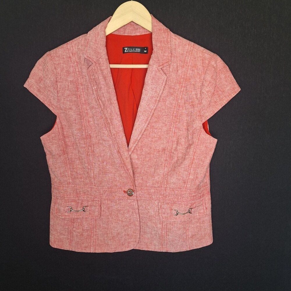 💙 7th Avenue Linen Cotton Cap Sleeve Blazer Size 14 Preppy Formal Chic Versatil